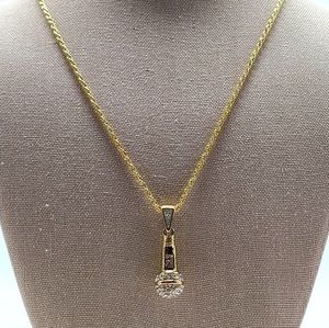 30” Chain 18K Over Stainless Steel Microphone Pendant has Lab Simulated Diamonds